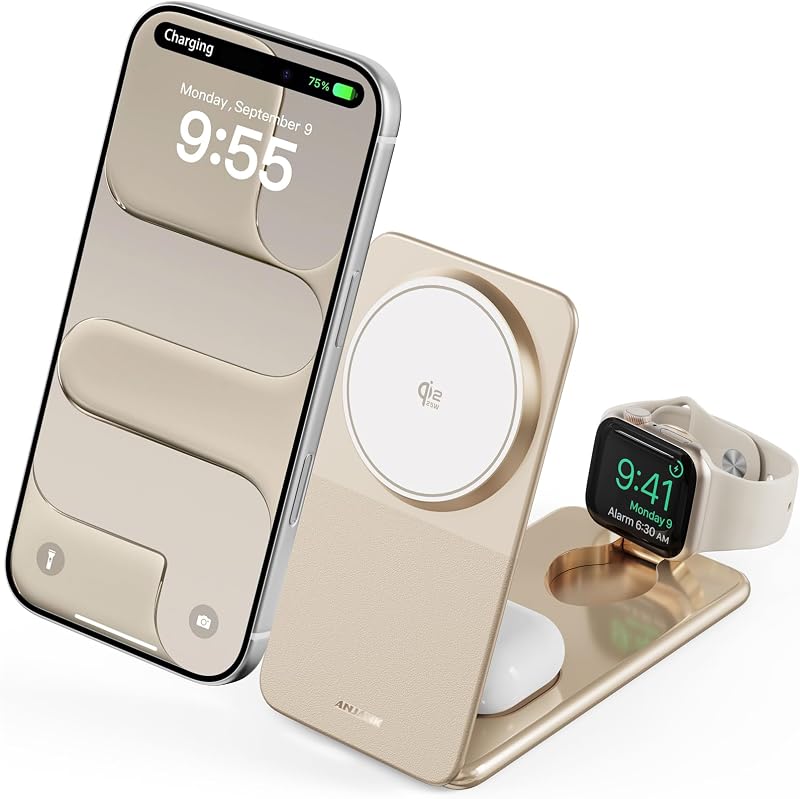 Foldable Magnetic Charger, 25W 3 in 1 Wireless Charging Station, Qi2.2 Fast Charger, Aluminum Alloy Cooling Charger Stand for iPhone17/16/15 Pro Max, Apple Watch, AirPods(45W Adapter),Ultrathin