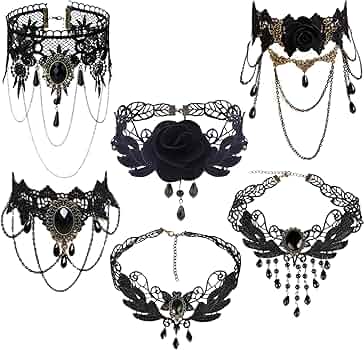 3 Pieces Dentelle Noire, Collier Ras Du Cou, Gothique