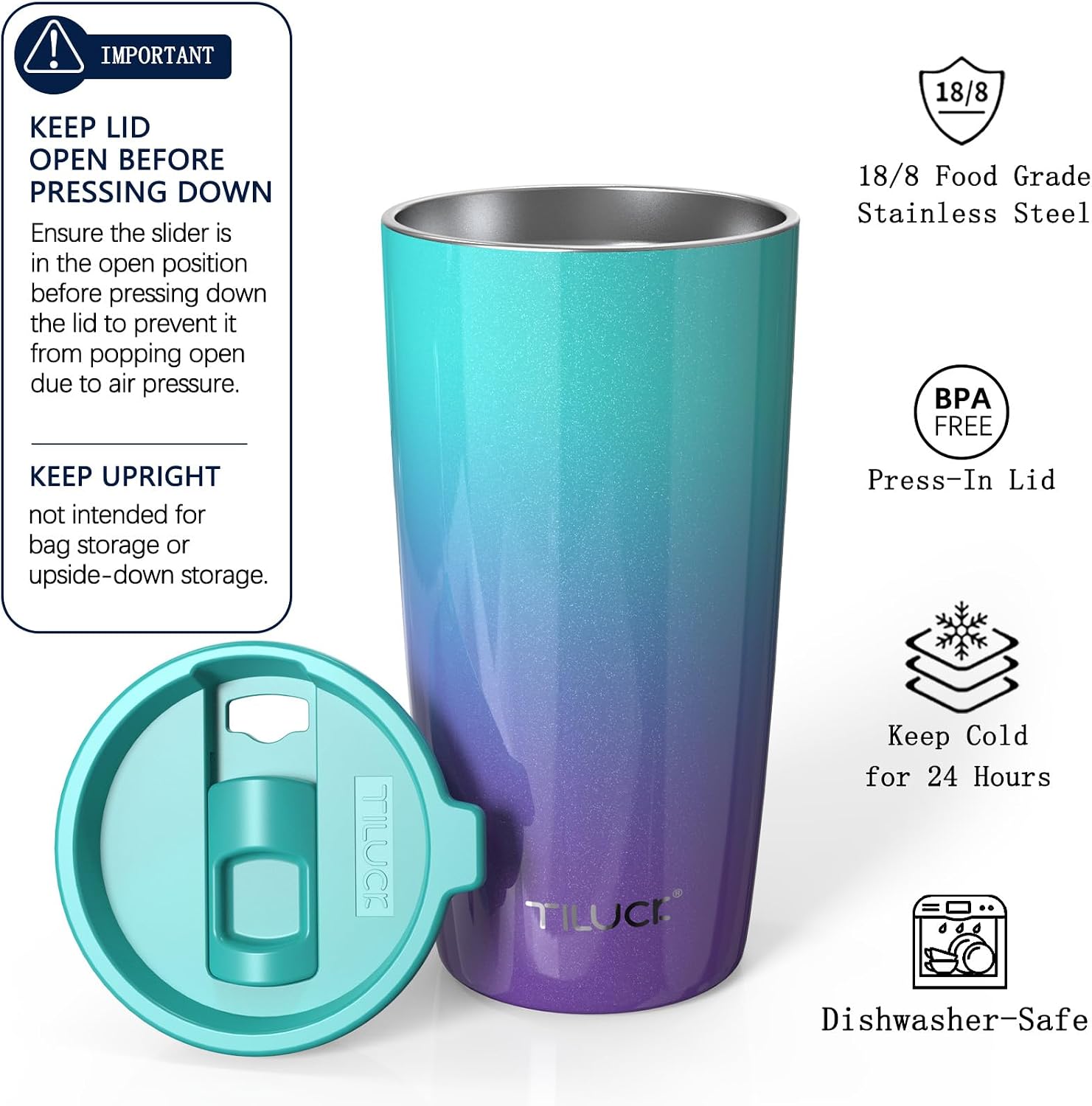 TILUCK 20 oz Insulated Coffee Tumbler with BPA-Free Lid image 2