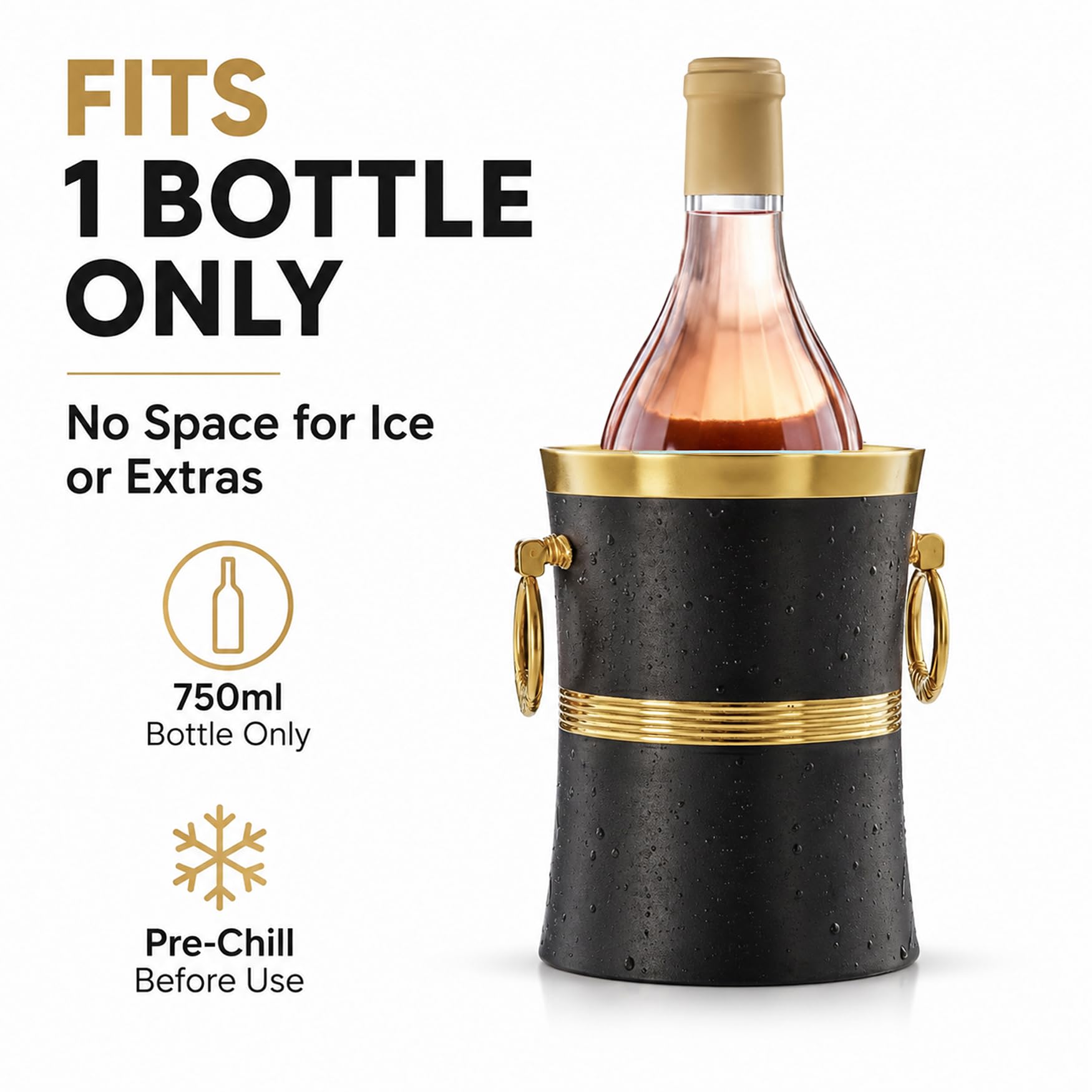 Goldfarbener Weinkühleimer für Flasche, 750 ml, Weißweinkühler, isolierter Champagner-Bier, Eiskühler, hält Wein und Getränke kalt