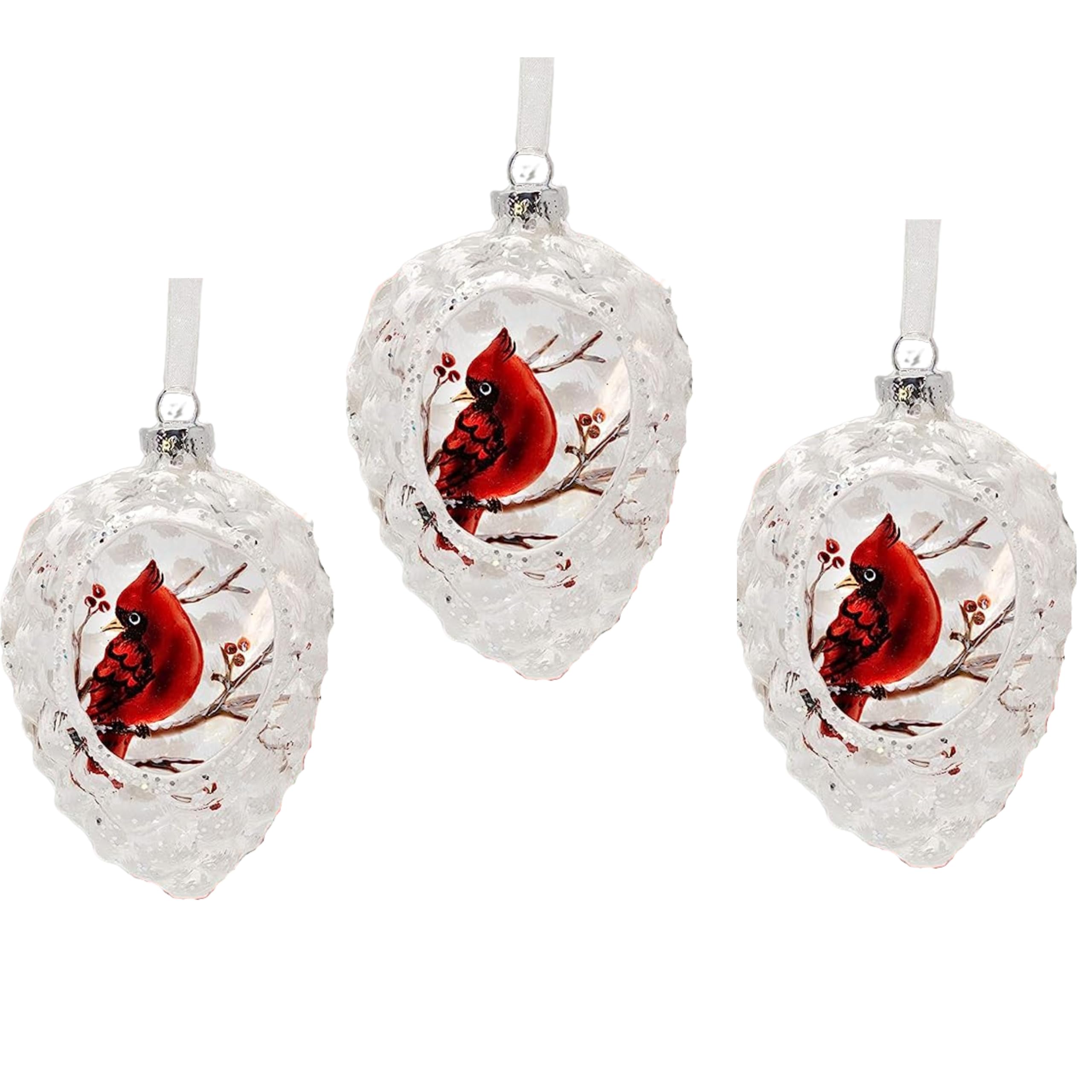 BANBERRY DESIGNS Weihnachtskardinale Mit Clip – 10er Set Rote Vögel Mit Beeren, Ca. 10,2 Cm