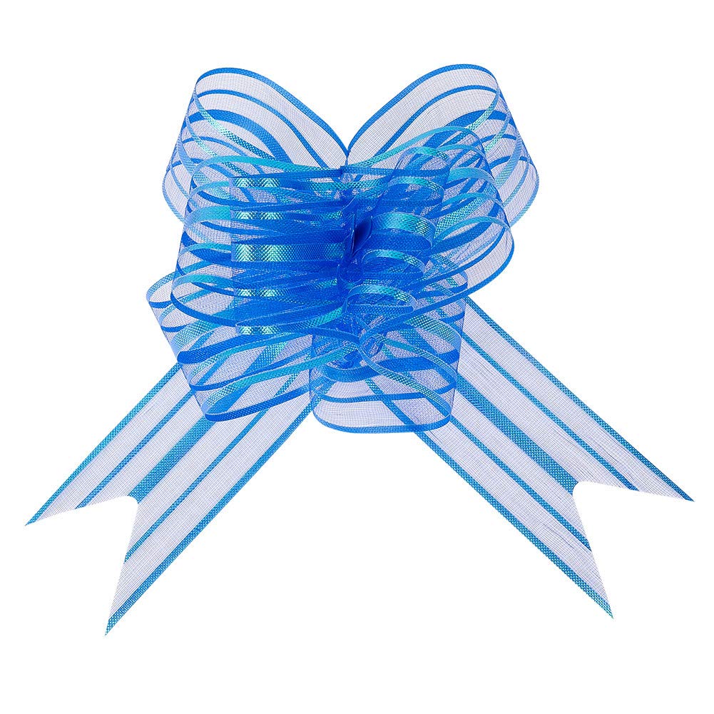 lovingmona 20 Pcs Blue Gift Wrapping Bows Large Organza Pull Bow for Valentine's Day Flower Present Gift Baskets Tie