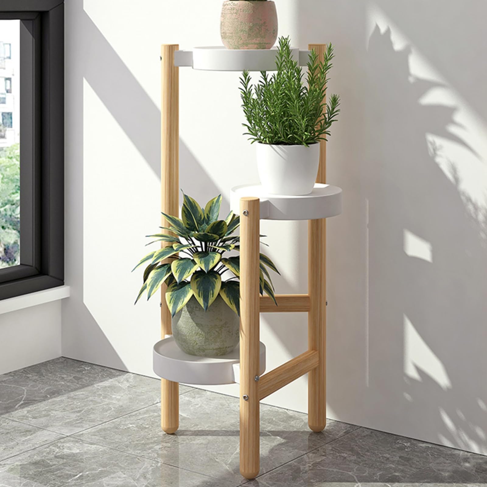 Étagère d'angle à plantes en métal 4 niveaux bois pour salon et extérieur