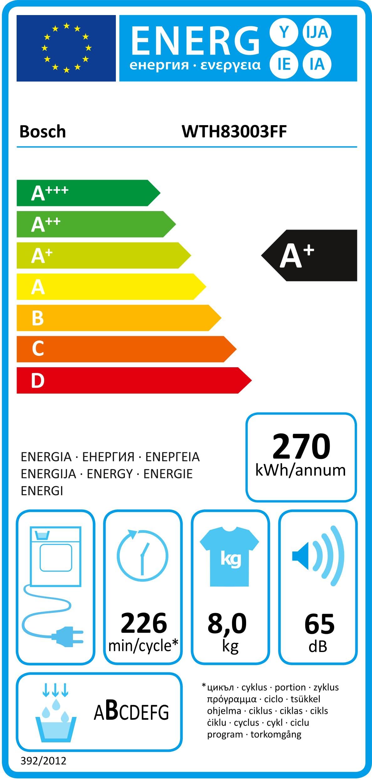 Bosch électroménager WTH83003FF Sèche-linge frontal pompe à chaleur Série 4 - AutoDry - Pose libre - 8 kg - Blanc