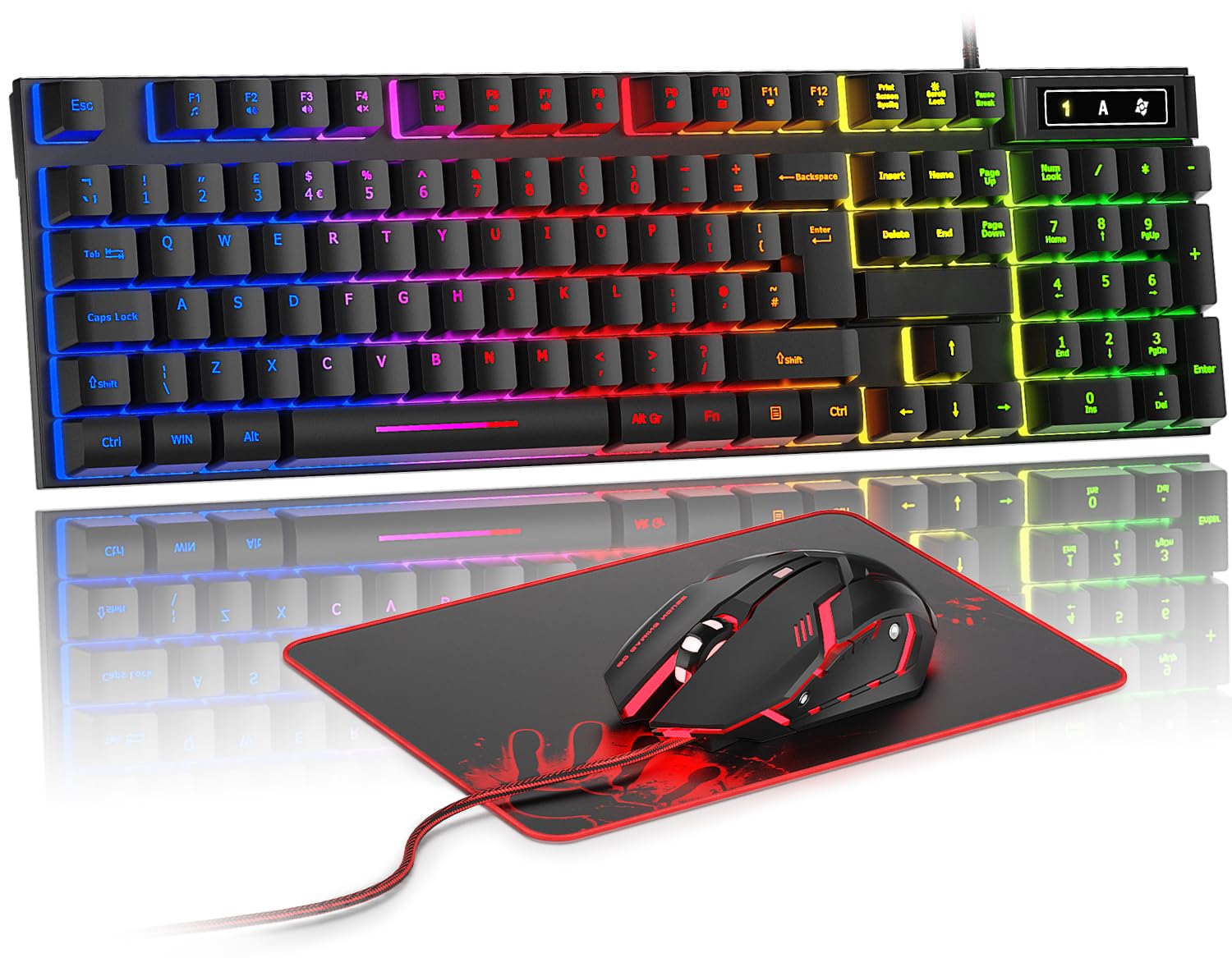 Gaming Keyboard and Mouse Set, UK Layout, RGB Backlit Wired Keyboard, Ergonomic 4-Color LED Gaming Mouse, Large Mousepad, USB Plug & Play for PC, Mac, PS4, Xbox-image-12