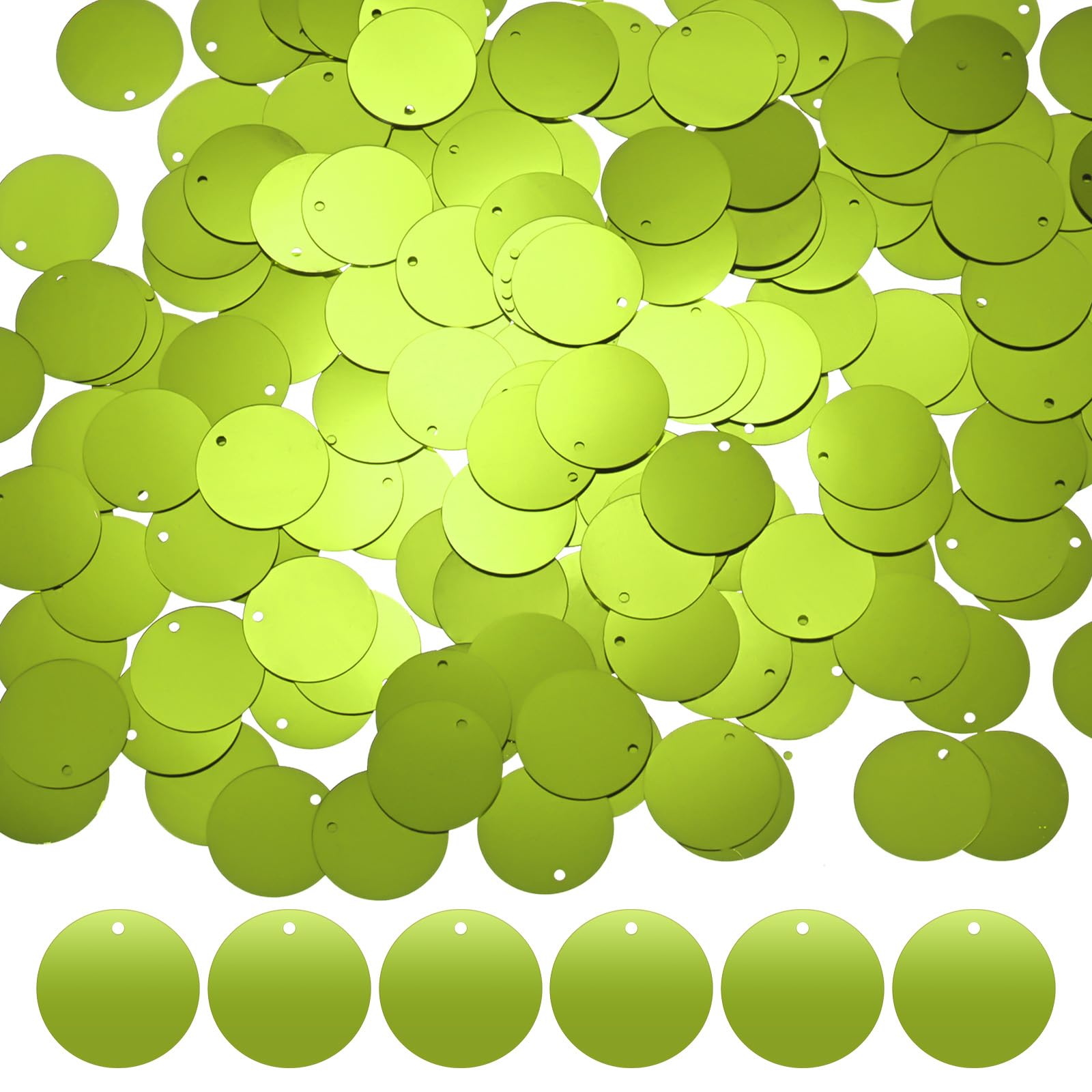M METERXITY 450-Pack Flat Round Sequins for Crafts, 50g 20mm Loose Sequins Paillettes for Wedding/Sewing/DIY Craft, PVC Spangles with 1 Side Hole [Light Green]