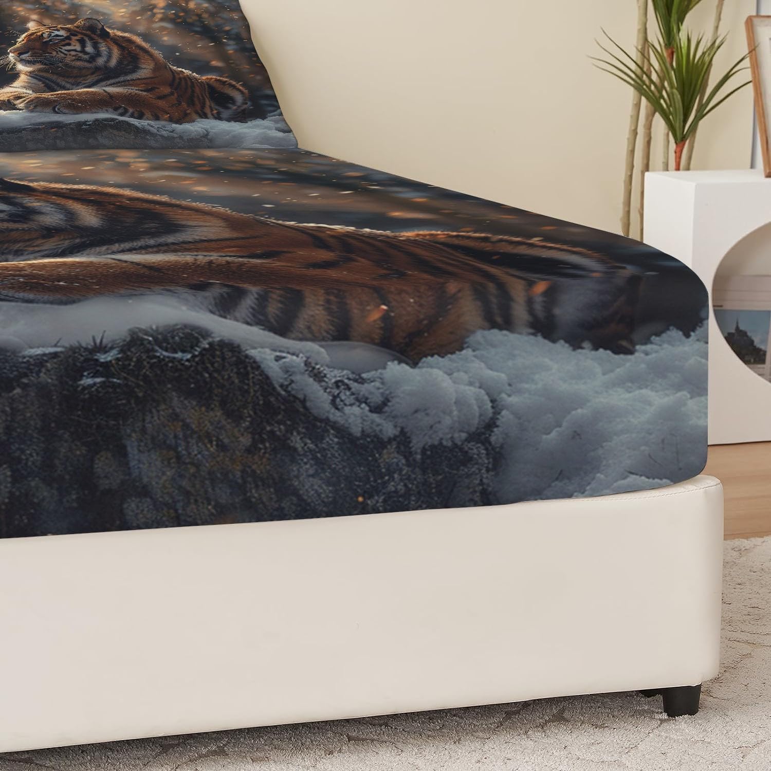 Print Fitted Sheet Set Full Size for Kids Boys Girls, Bed Sheets Tiger Pattern Fitted Sheet Adults Flat Sheet Soft Luxury, Home Room Decor 4Pcs