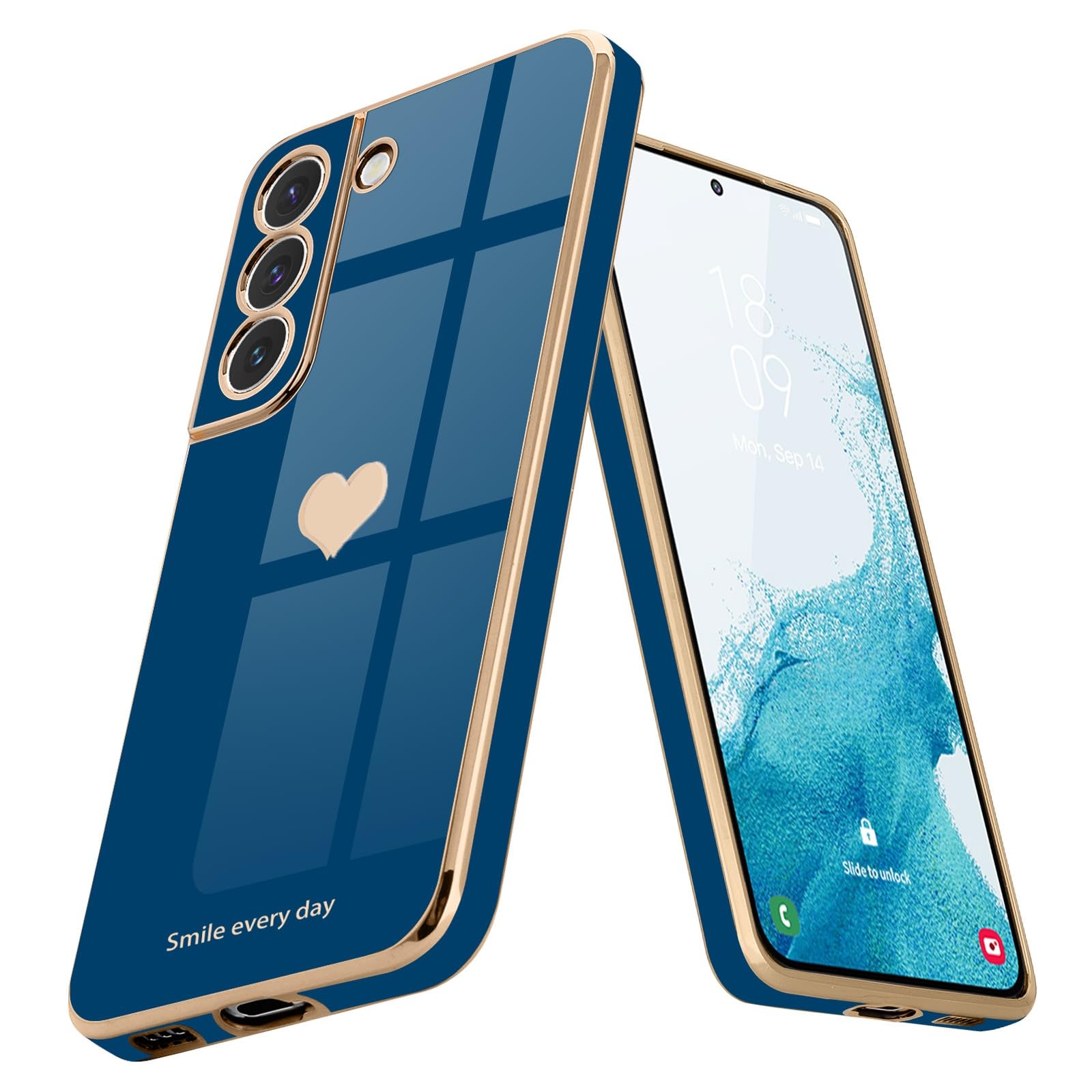 Teageo Kompatibel mit Samsung Galaxy S23 Hülle, Süße Herzmuster Mädchen Handyhülle Luxuriös Galvanisierte Glitzer Weich TPU Kameraschutz Kratzfest Stoßfest Schutzhülle für Galaxy S23 Schutzhülle