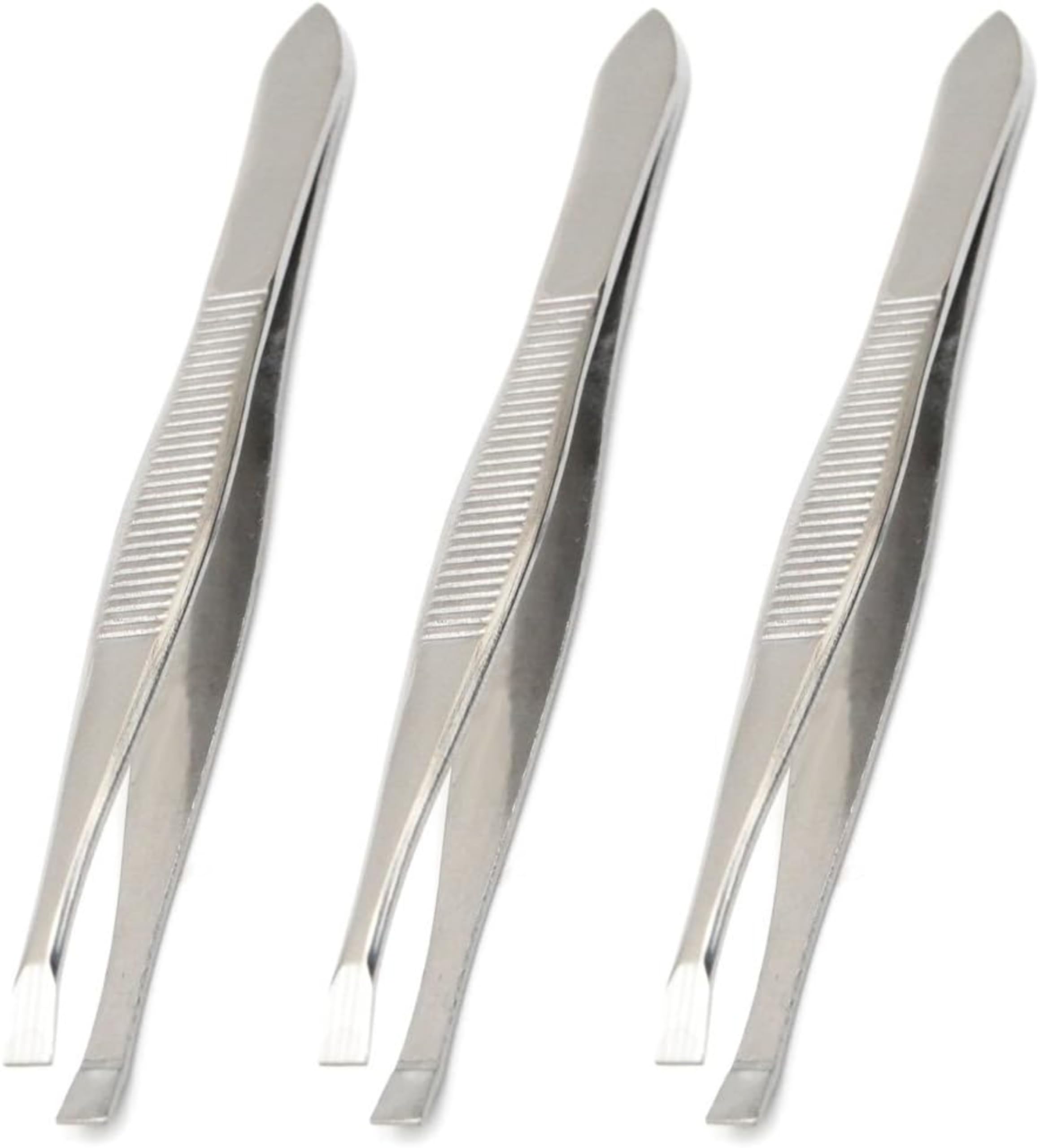 3Pcs Precision Stainless Steel Slant Tip Tweezers Hair Plucker for Hair and Eyebrows Personal Care Eye Brow Plucker (Silver Tone) Pack of 3