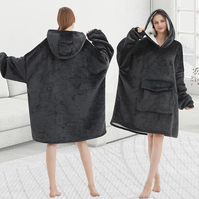Mewkou Wearable Blanket Hoodie for Adult,Oversized Sherpa Fleece Blanket Hoodie for Women Men,Grey image 6