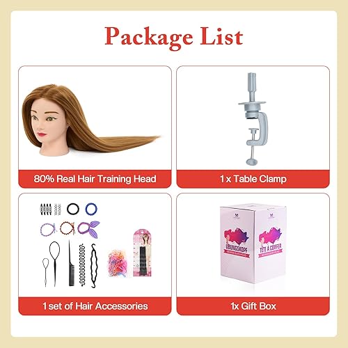 Miniatura 8 de Cabeza de Maniquí de 28" de Cabello Humano - Cabeza de Maniquí de 80% Cabello Real, Cabeza de Muñeca Maniquí de Cosmetología para Peinado, Cabeza de