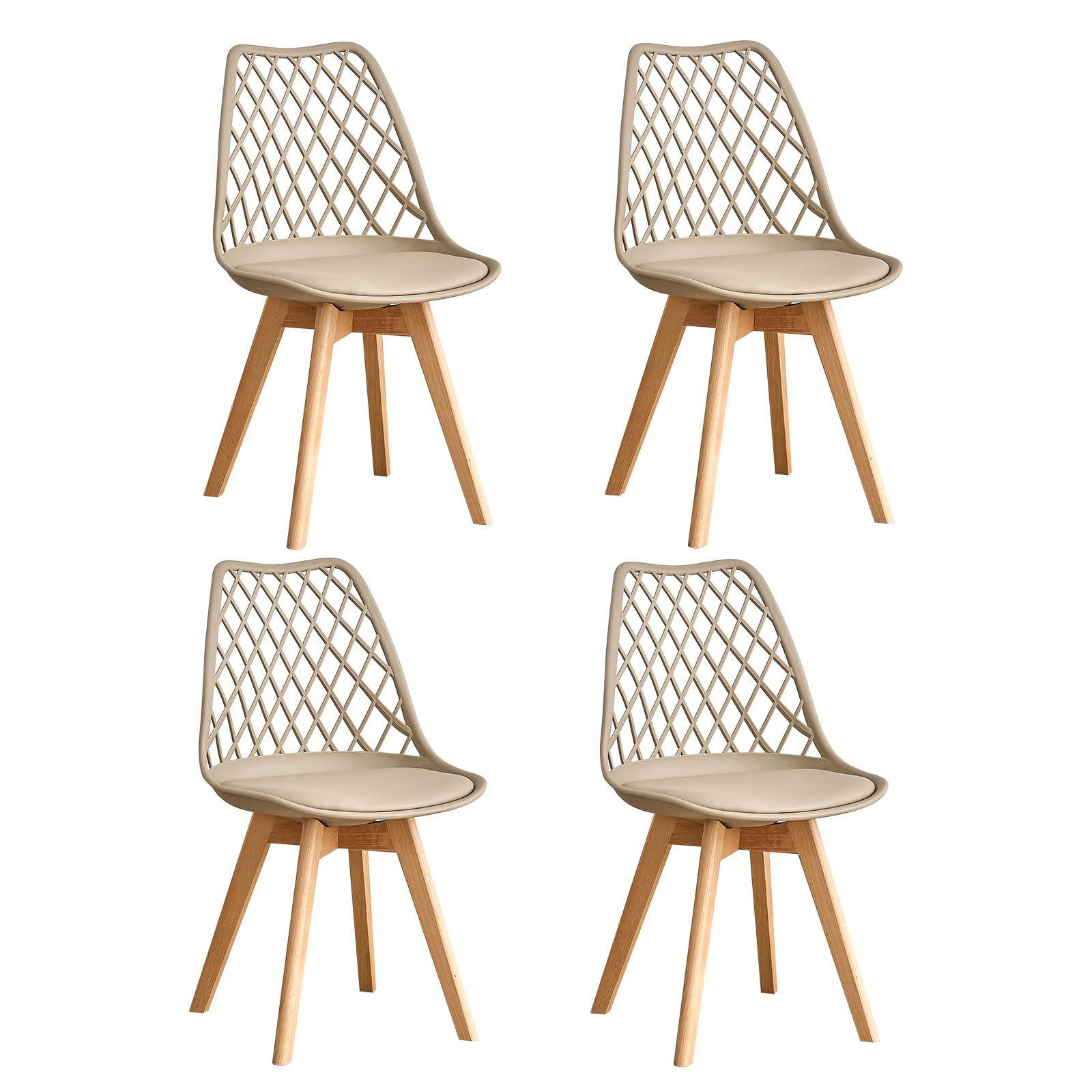 GrandCA HOME Set di 4 Sedie da Pranzo, Sedie da Cucina Moderne con Seduta Rivestita in pelle e Gambe in Faggio, Adatte a Cucine e Sale da Pranzo - Kaki