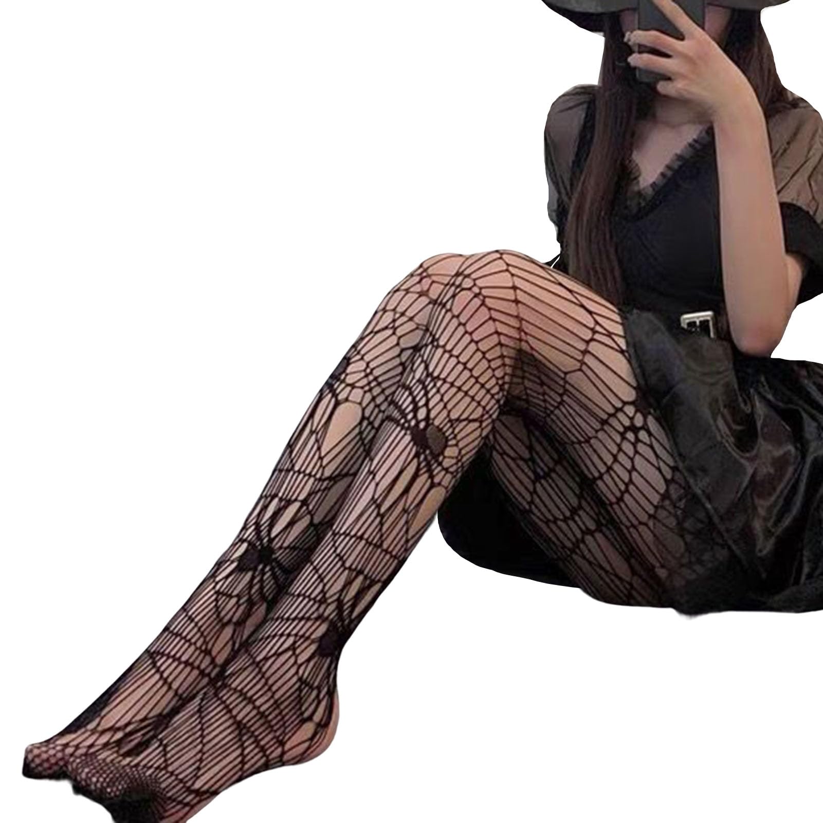 matumou High-Waist Elastic Waistline Thin Hollow Women Stockings Pattern Stockings Club Wear Club Stockings