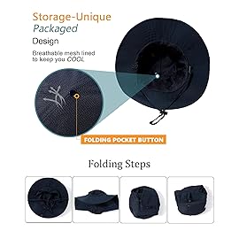 Water-Resistant Sun UPF 50+ Bucket Hat Protection Packable Brimmed Boonie for Women Men Summer Lightweight Hiking Outdoor Cap Navy Blue