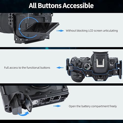 Miniatura 5 de Nitze Jaula para cámara Canon EOS R6 Mark IIR5 CR5R6 con zapatas frías incorporadas, riel NATO y placa de liberación rápida Arca - T-C04A