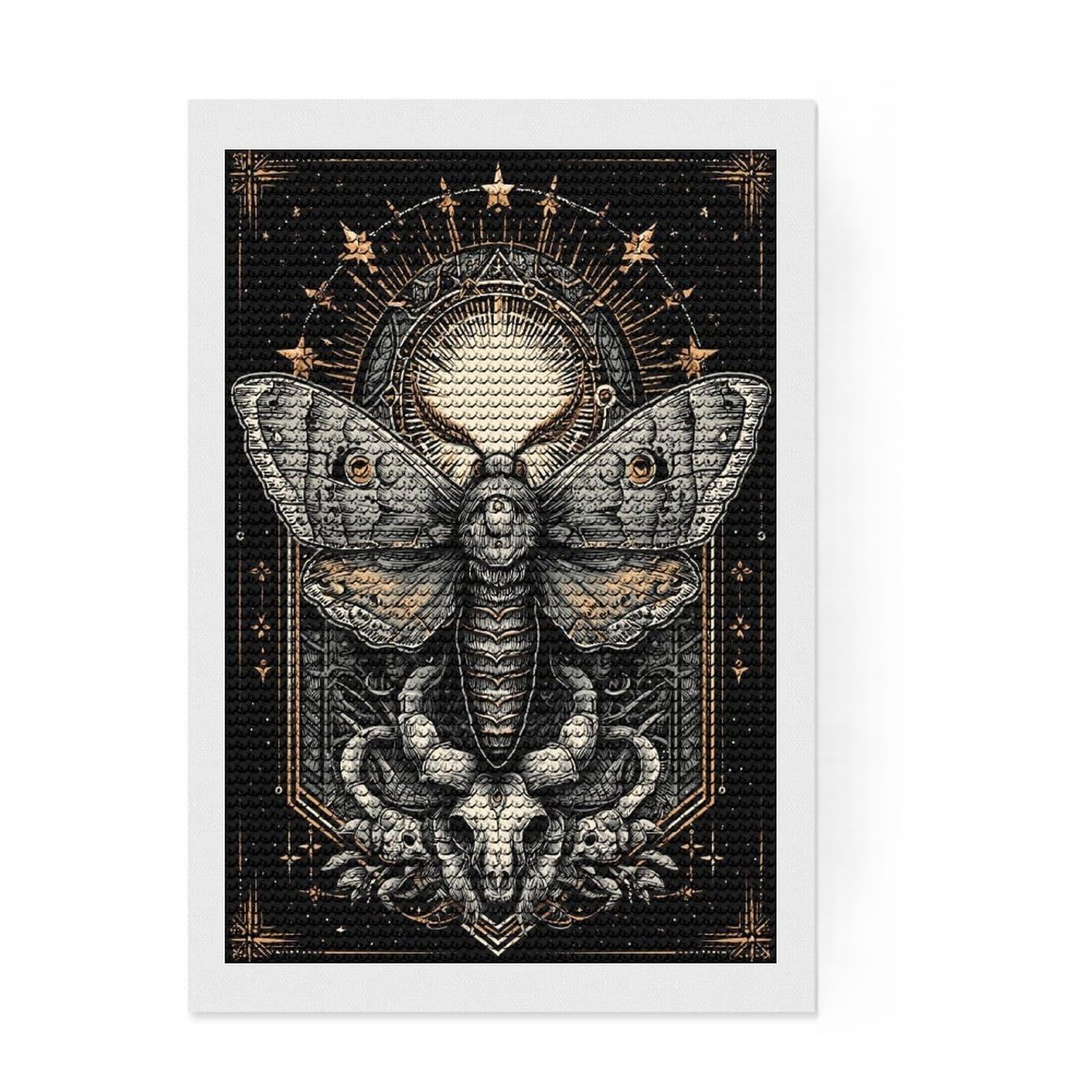 Junmoney Mystic Moth & Skull Diamond Painting Canvas Set 8"x12", for Women, with Tool Kit, Office Decor, Gift Idea, Stress Relief Craft