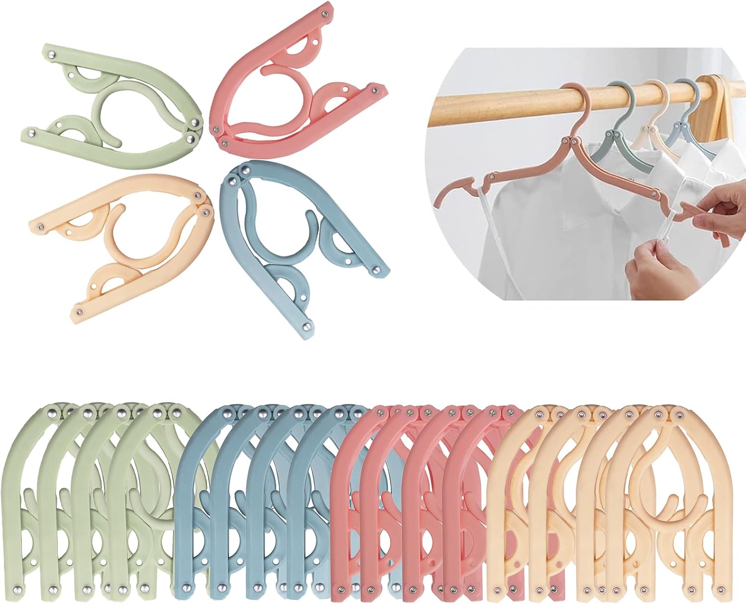 Travel Hangers, 20 Pcs Folding Clothes Hangers Portable Plastic Clothes Coats Hangers for Home Travel Holiday Camping Outdoor Camping Essentials, 4 Colors (20)