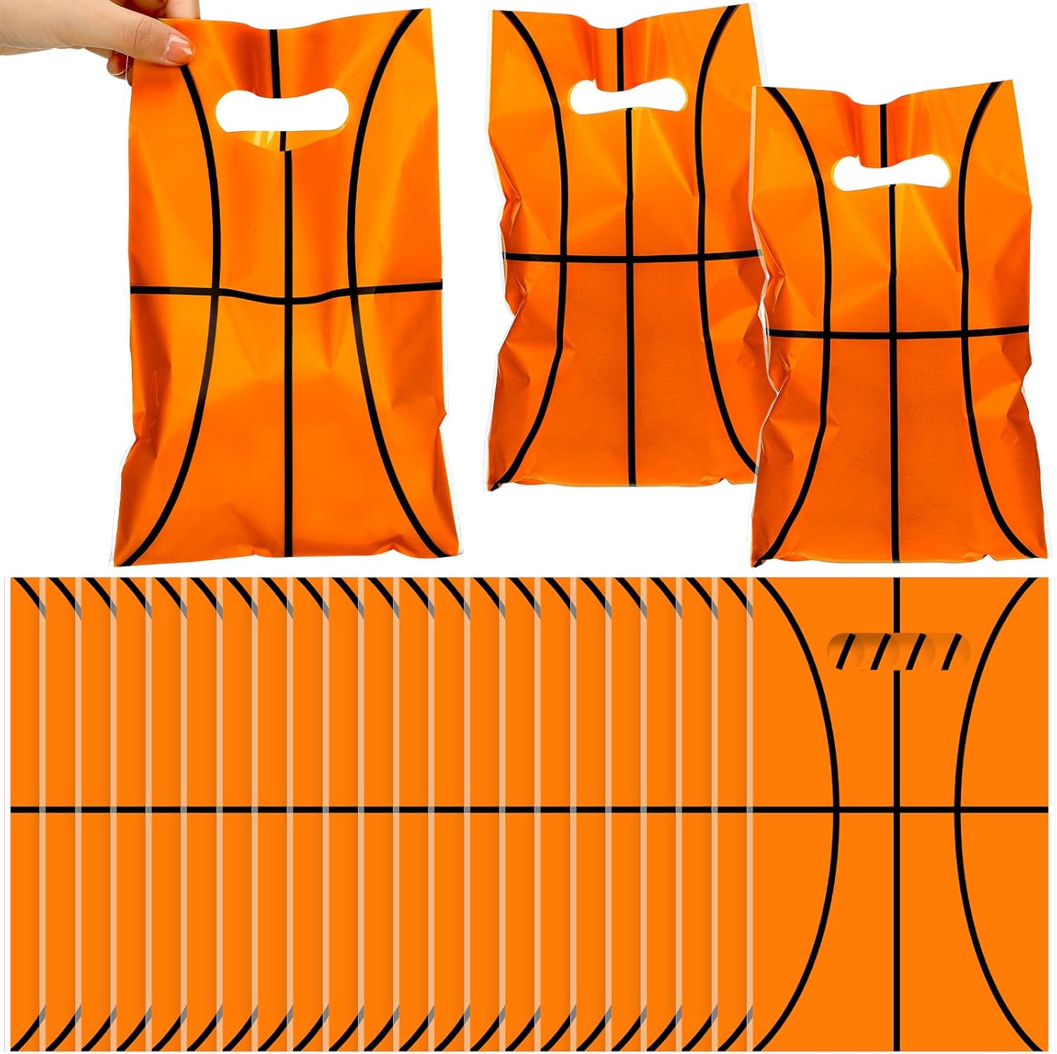 Sinmoe 100 Pcs Basketball Goodie Bags Basketball Treat Candy Bags Plastic Party Favor Gift Theme Gift Supplies for Kids Birthday Party (6.5 x 9.84 In)