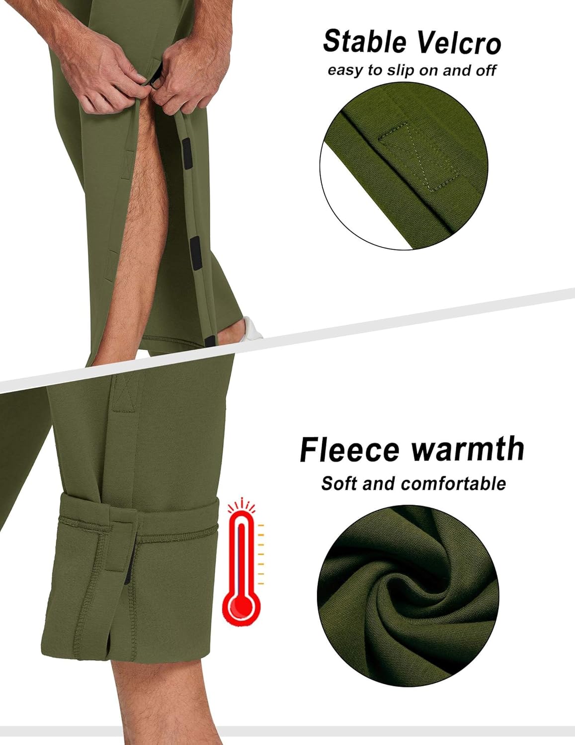 Deyeek Mens Fleece Tear Away Pants Loose Fit Post Knee Replacement Surgery Pants Breakaway Sweatpants Side Snap with Pockets - Image 5