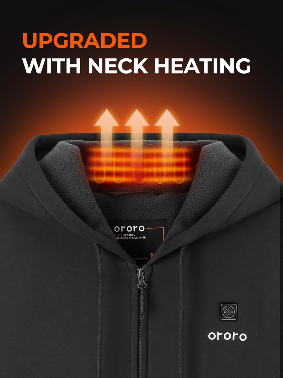 ORORO [Upgraded] 4-Zone Heated Hoodie with Heated Collar, Fleece Full-Zip Heated Sweatshirt Hoodie with Battery - Image 3