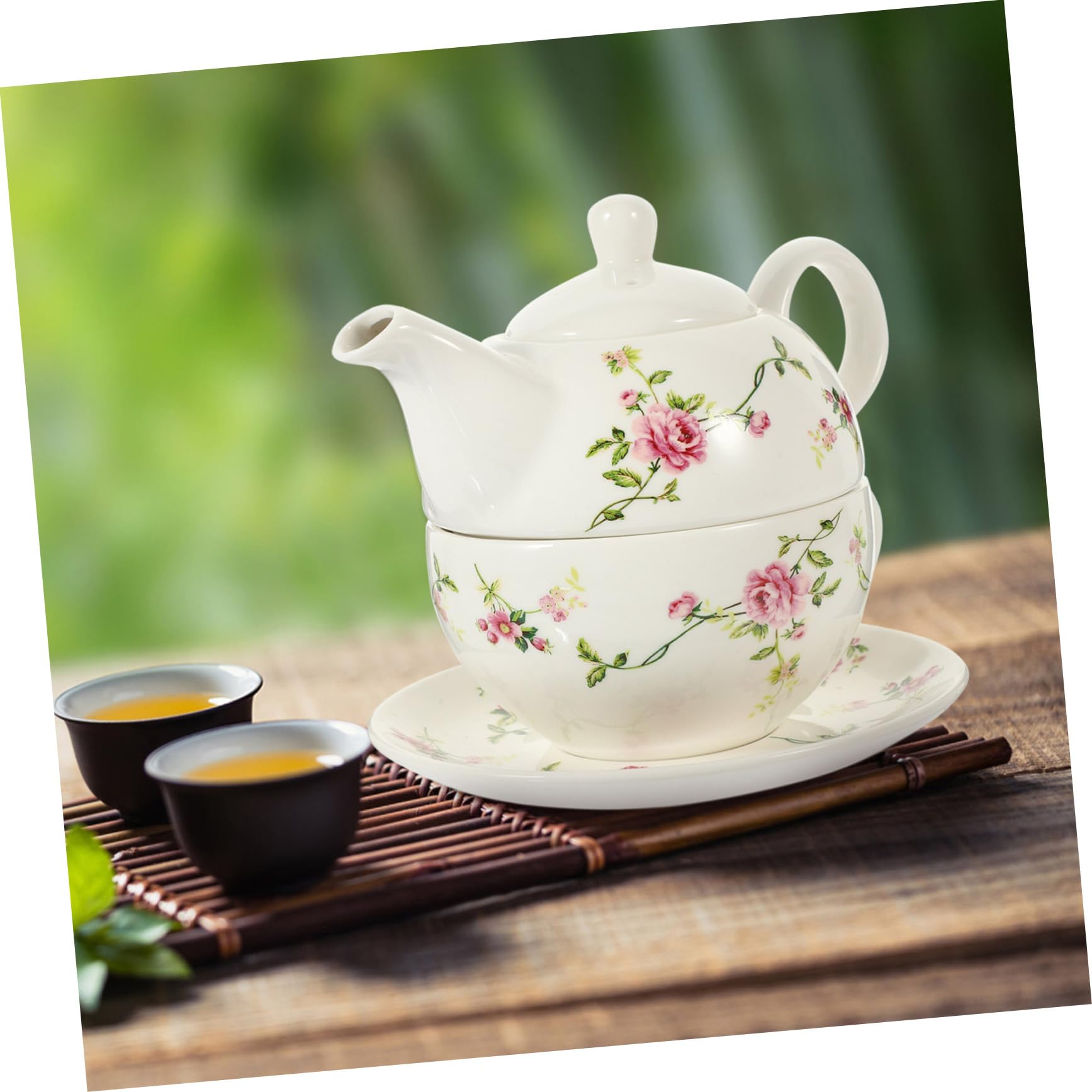 Service à Thé et Tasse en Céramique Blanc, 1 Set, Style Antique
