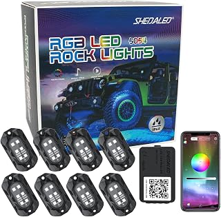 Rock Lights for Trucks, 8 Pods Underglow RGB Neon Lights with App Control, Music Mode, High Bright Waterproof IP68 Wheel Well Light, Rock Light Kit for Cars, Trucks Accessorie