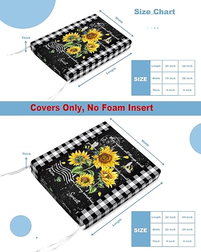 Miniatura 5 de Anzona Paquete de 2 fundas de cojín para silla extraíbles, impermeables, con diseño de girasoles y abejas, flores rústicas a cuadros blancos y