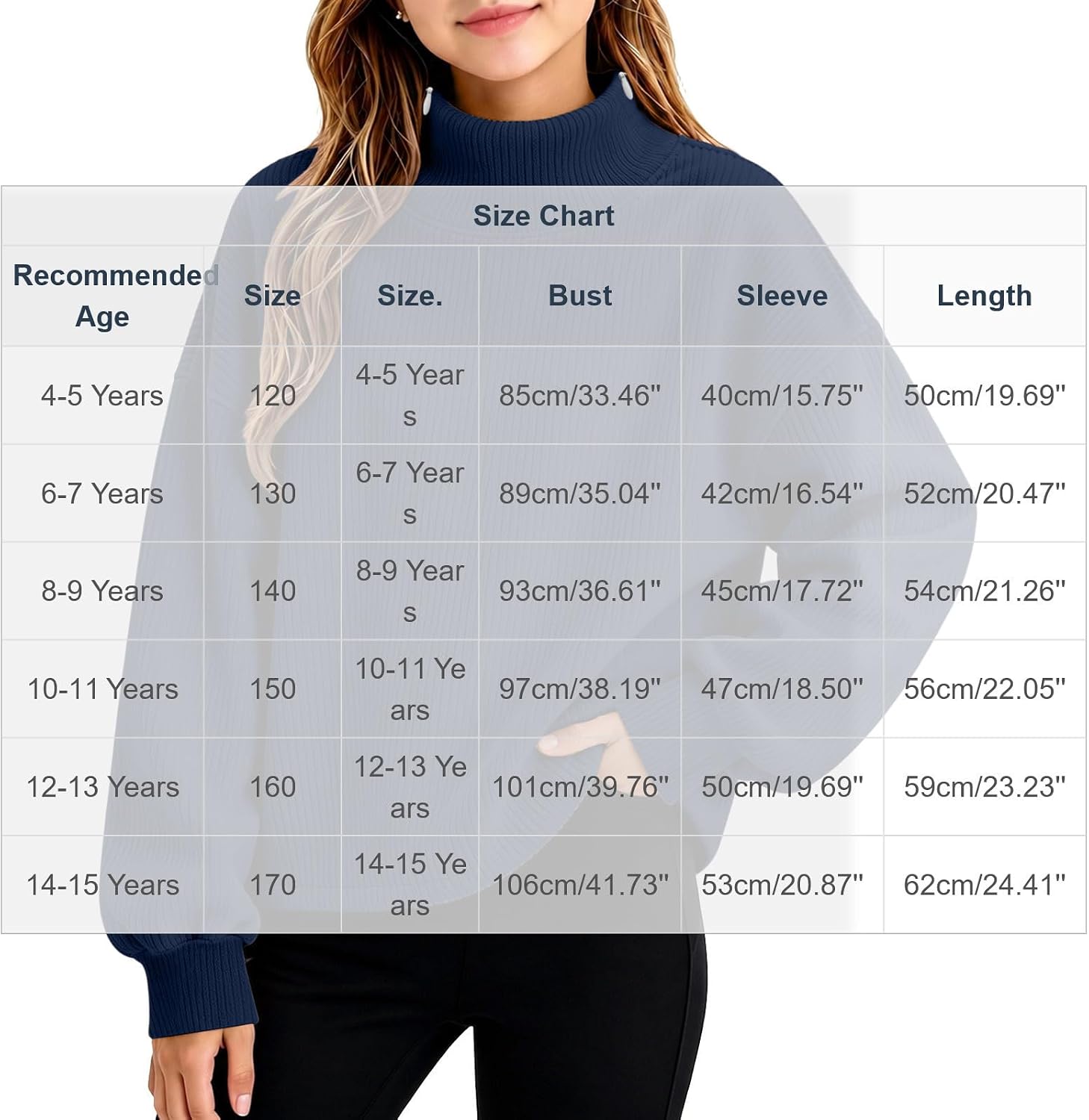 Girls Turtleneck Ribbed Sweatshirt Pullover Fall Winter 2026