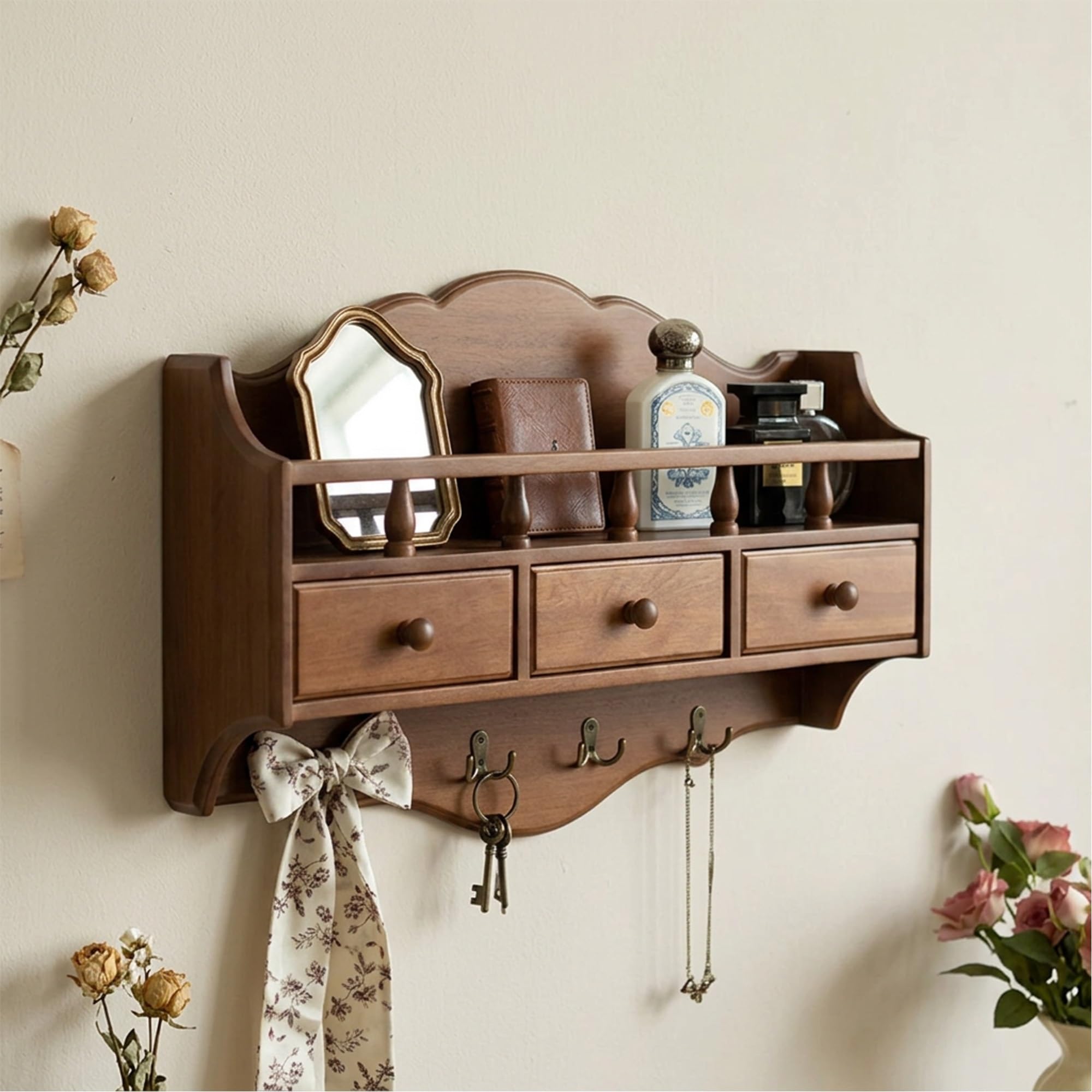 Estanteria Vintage,baldas flotantes Pared con cajones y Ganchos