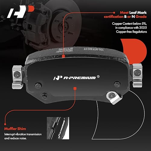 Miniatura 6 de A-Premium Kit de rotores de freno de disco sólido trasero de 10.94 pulgadas (10.945 in) + pastillas de cerámica compatibles con modelos Mazda