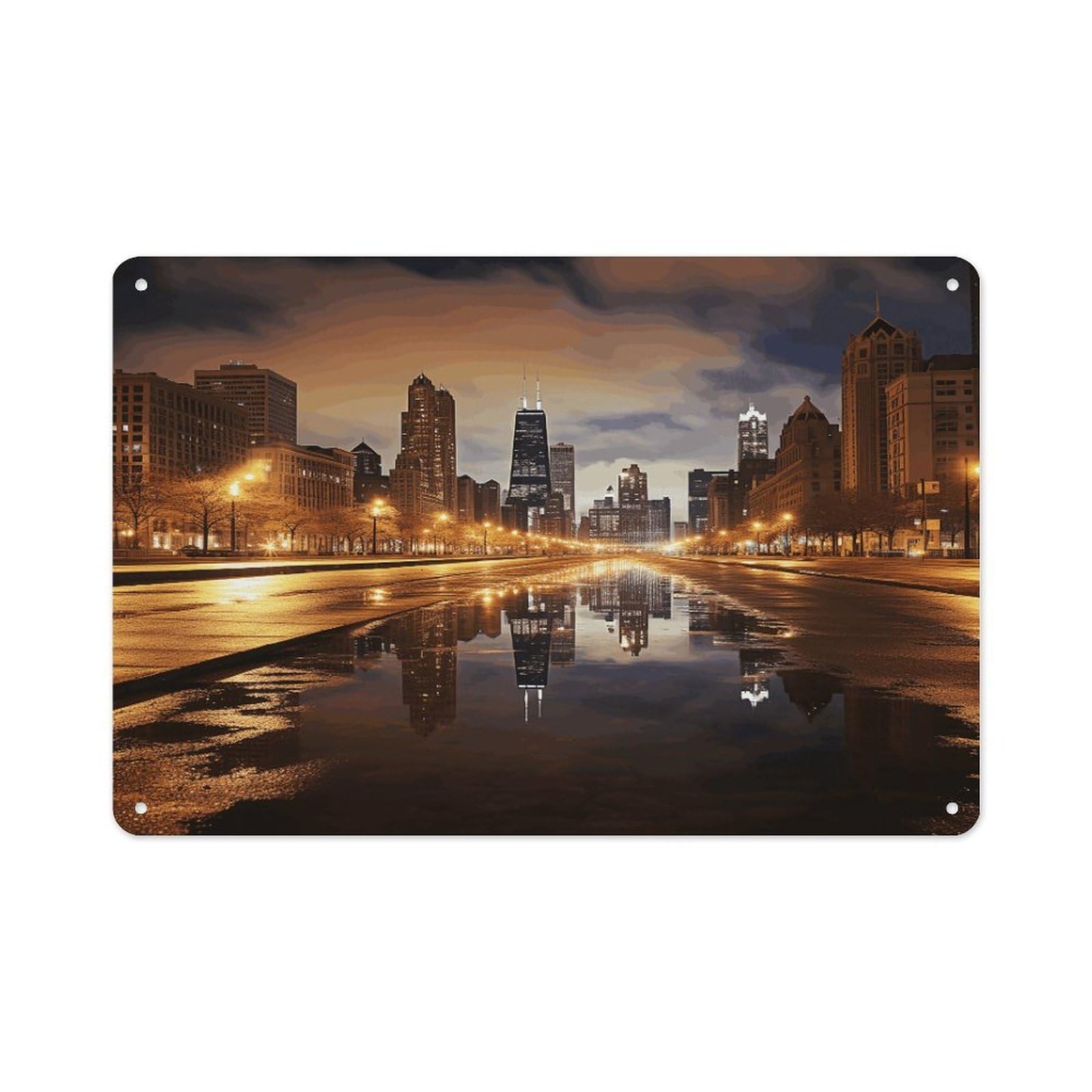 VstaDank Metal Aluminum Chicago Sign Wall Decor Vintage Metal Sign Plaque Boho Wall Hanging Decor Sublimation Picture Panel Personalized Plaque Poster 8x12in