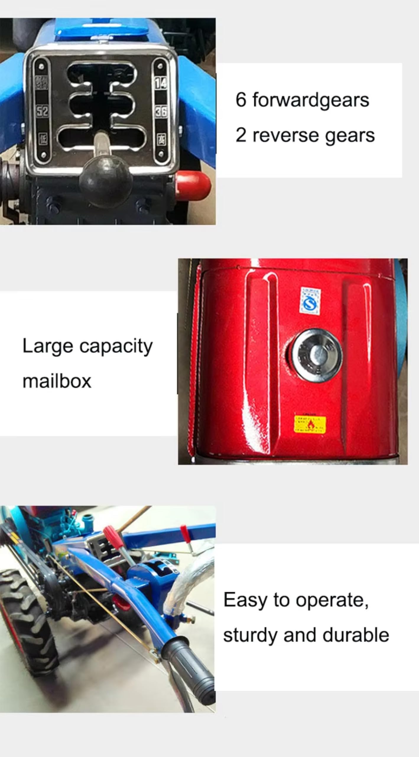 Mini Power Tiller Walking Tractor Motocultor de 2 ruedas, cultivador de granja multifunción compatible con arado, sembrador y accesorios de remolque