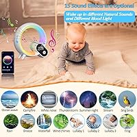 Vista 4 de Luz de despertador, reloj despertador inteligente para niños y bebés, máquina de sonido con 15 sonidos relajantes, altavoz Bluetooth, luz nocturna