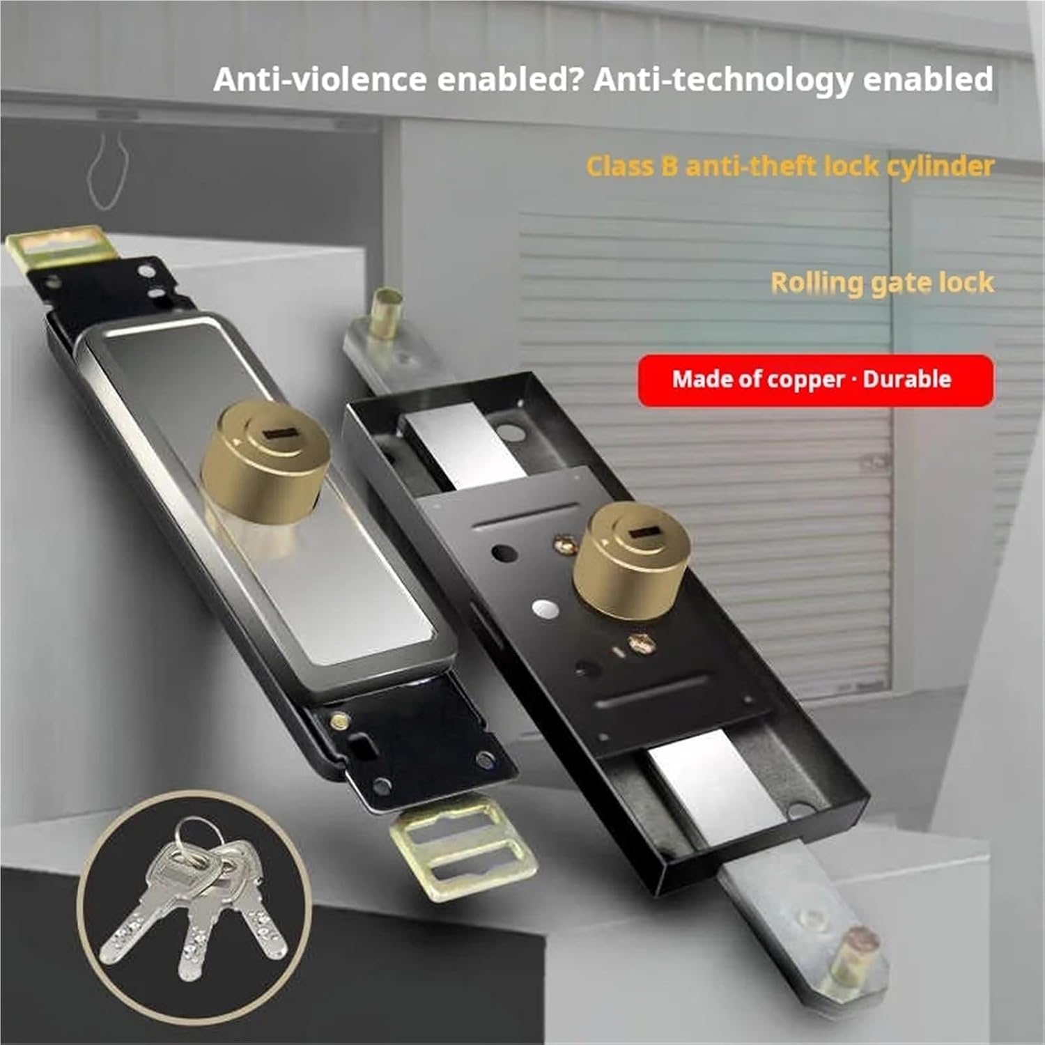 Rolling Door Lock Locks with Key Roll Gate Install Hardware 1Pcs(High-One Word(M))