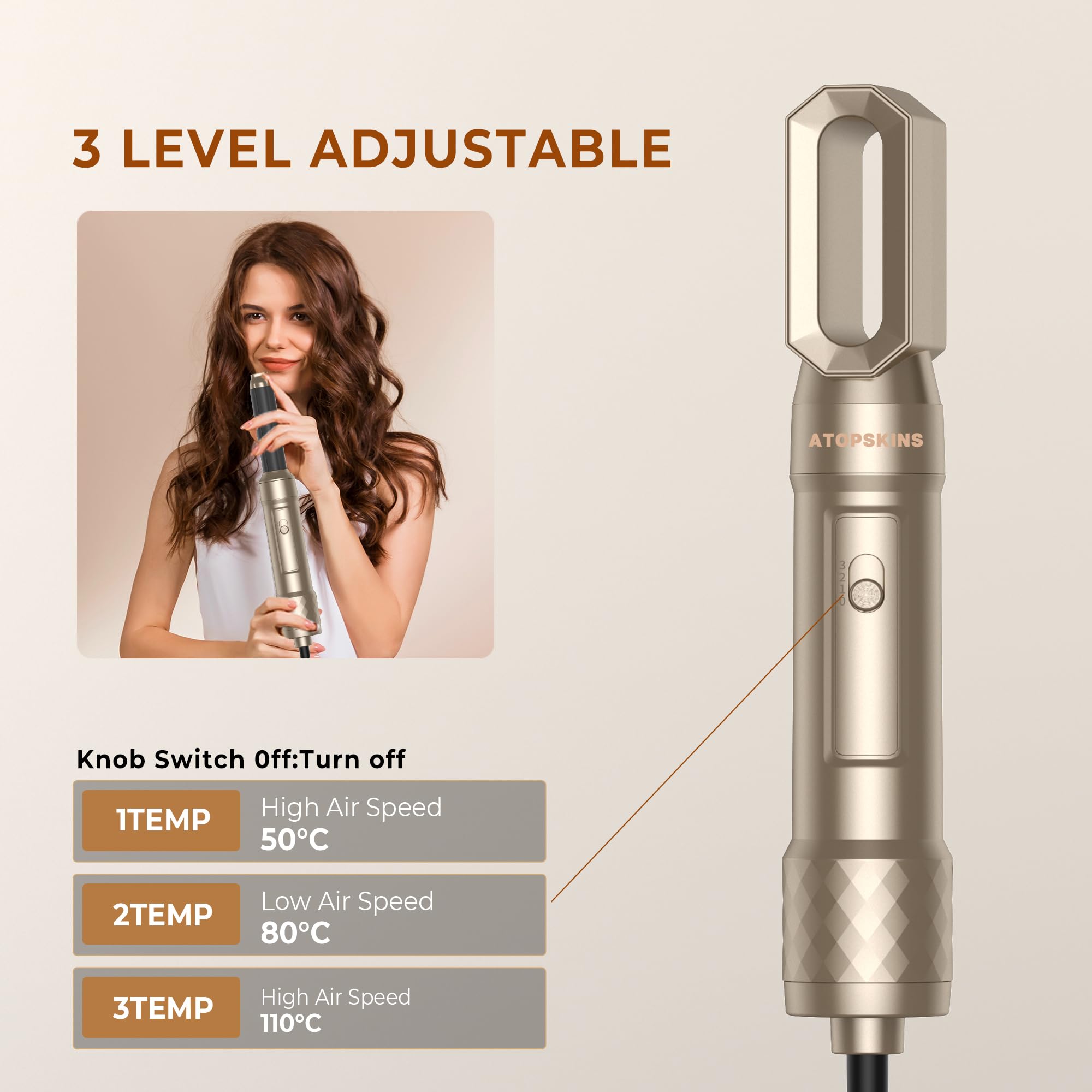 Atopskins Airstyler 6 in 1, Asciugacapelli 6 in 1 Spazzola Asciugacapelli 6 in 1, Hairstyler 6 in 1 Multifunzione Phon Capelli,Spazzola Asciugacapelli, Ioni Air Curler Brush, Regali Set per Donne