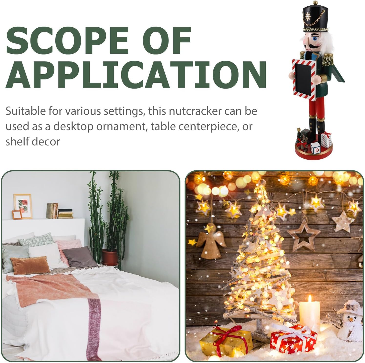 Wooden Nutcracker Soldier Figurine Green Tabletop Christmas Nutcracker Decor Party Holiday Collectible for Home and Office Seasonal Display