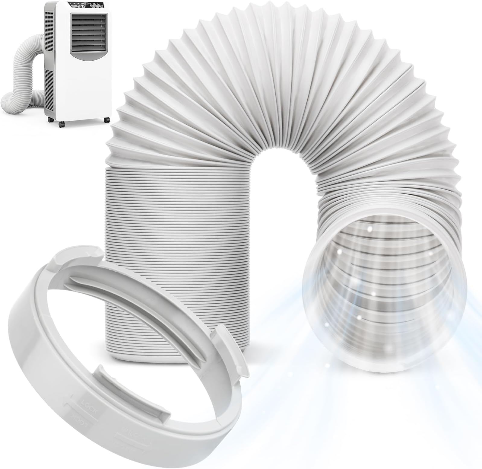 Portable AC Hose with Adapter, 5.9" Dia x 59" L Replacement Exhaust Hose A1 | Anti-Clockwise Flexible Portable Air Conditioner Duct, Check Coupler/AC Compatibility Before Ordering, Durabe PVC Connector