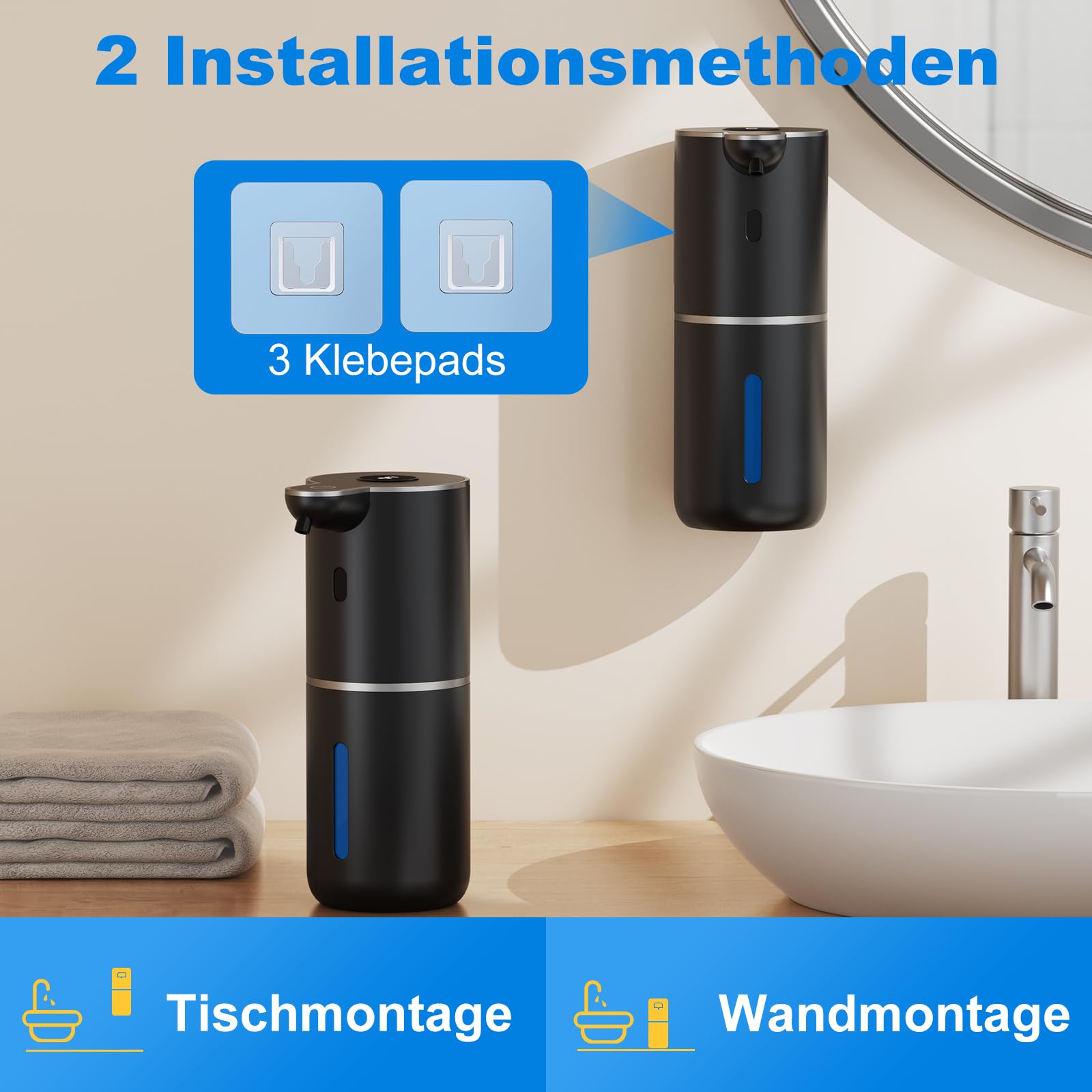 Fantictas Seifenspender Automatisch, Elektrischer Schaumseifenspender mit Display, USB-Wiederaufladbarer,6-Stufig Einstellbar, 380ml Wandmontage für Badezimmer/Küche/Geschirrspülmittel, Schwarz