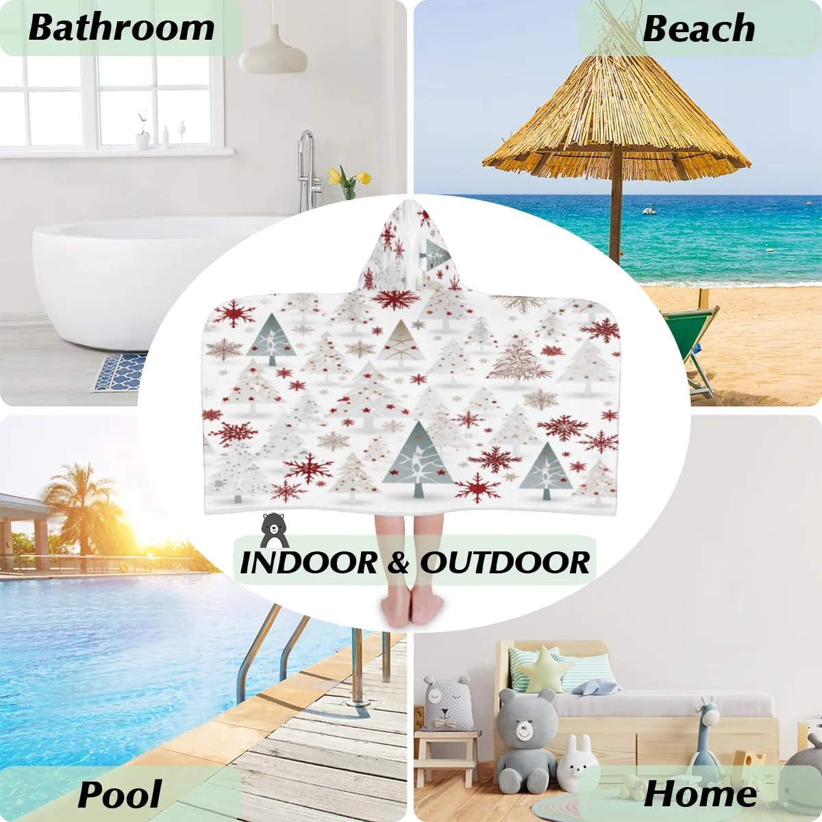Pardick Kid Bath Towels Winter Snowflake Trees Kids Towel with Hood for Girls Boys Beach Towel Pool Cover Up Soft Absorbent Toddler Hooded Bath Towel for Shower, Beach, Pool