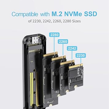 Mediasonic Aluminum M.2 PCIe NVME SSD Enclosure to USB 3.2 Gen 2 10Gbps USB Type C | M-Key/B+M Key | Support UASP Trim | 2230/2242/2260/2280 (Support up to 4TB)
