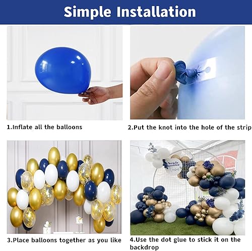 Miniatura 3 de Kit de arco de guirnalda de globos azul marino, globos dorados y blancos con corona de papel de aluminio para niños, fiesta de cumpleaños,