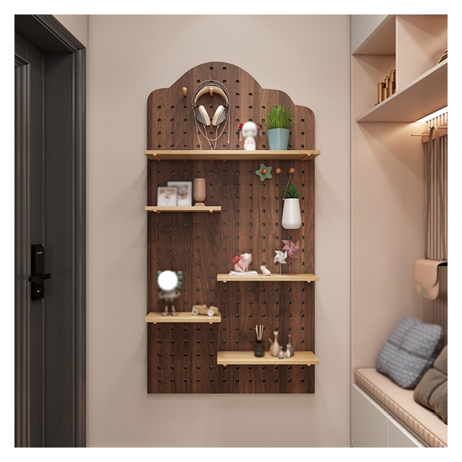 Bewegliche Werkzeugwand aus Holz mit Lochplatte – DIY-Präsentationswände, vielseitiges Aufbewahrungsregal für Küche, Arbeitszimmer und Garage – Dekoratives grünes Lochplatten-Kombinationsset