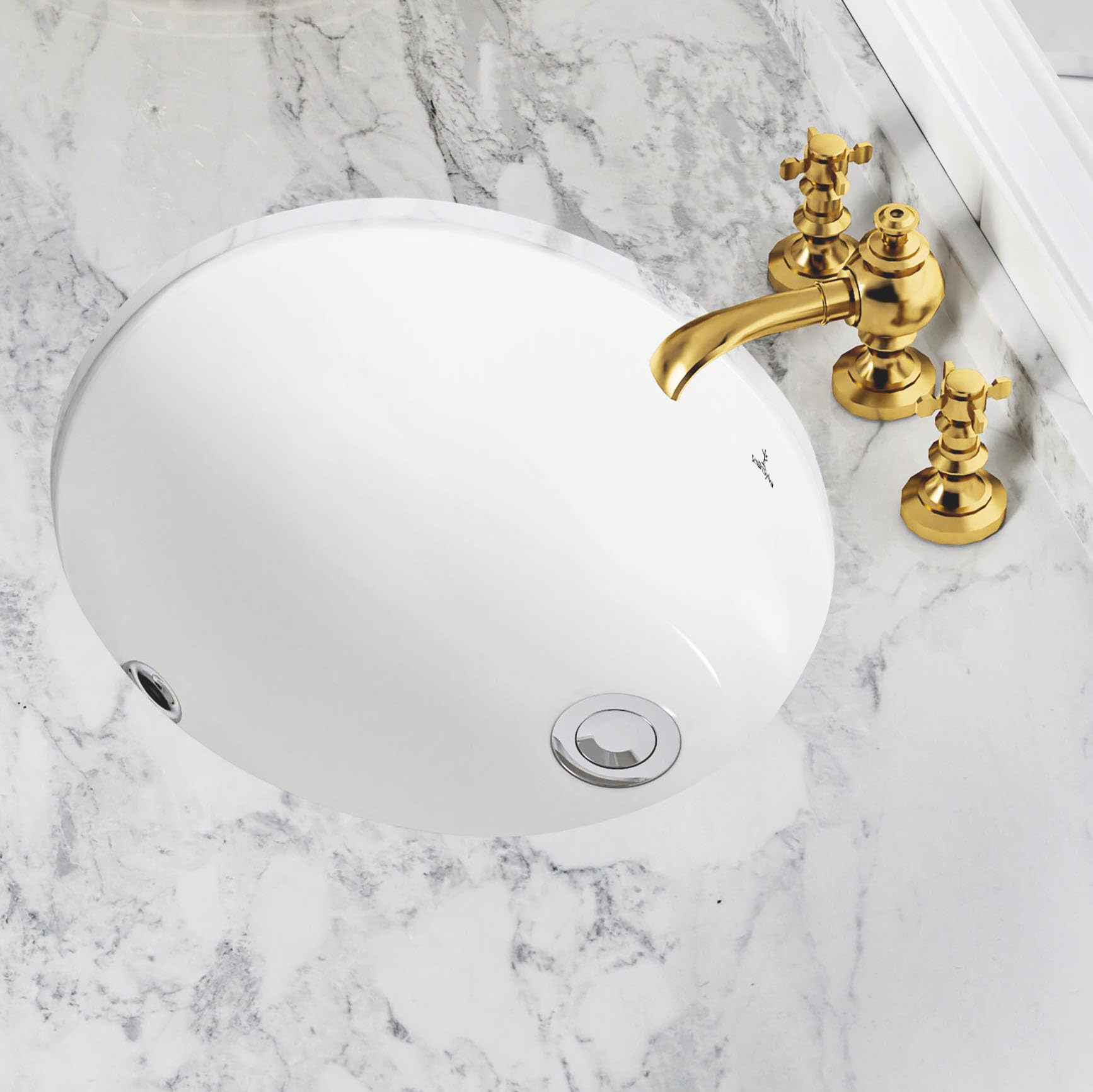 Lavandino da bagno ovale, 38,7 x 30,5 cm (dimensioni interne), ovale, in porcellana ceramica, sottotop con troppopieno, bianco