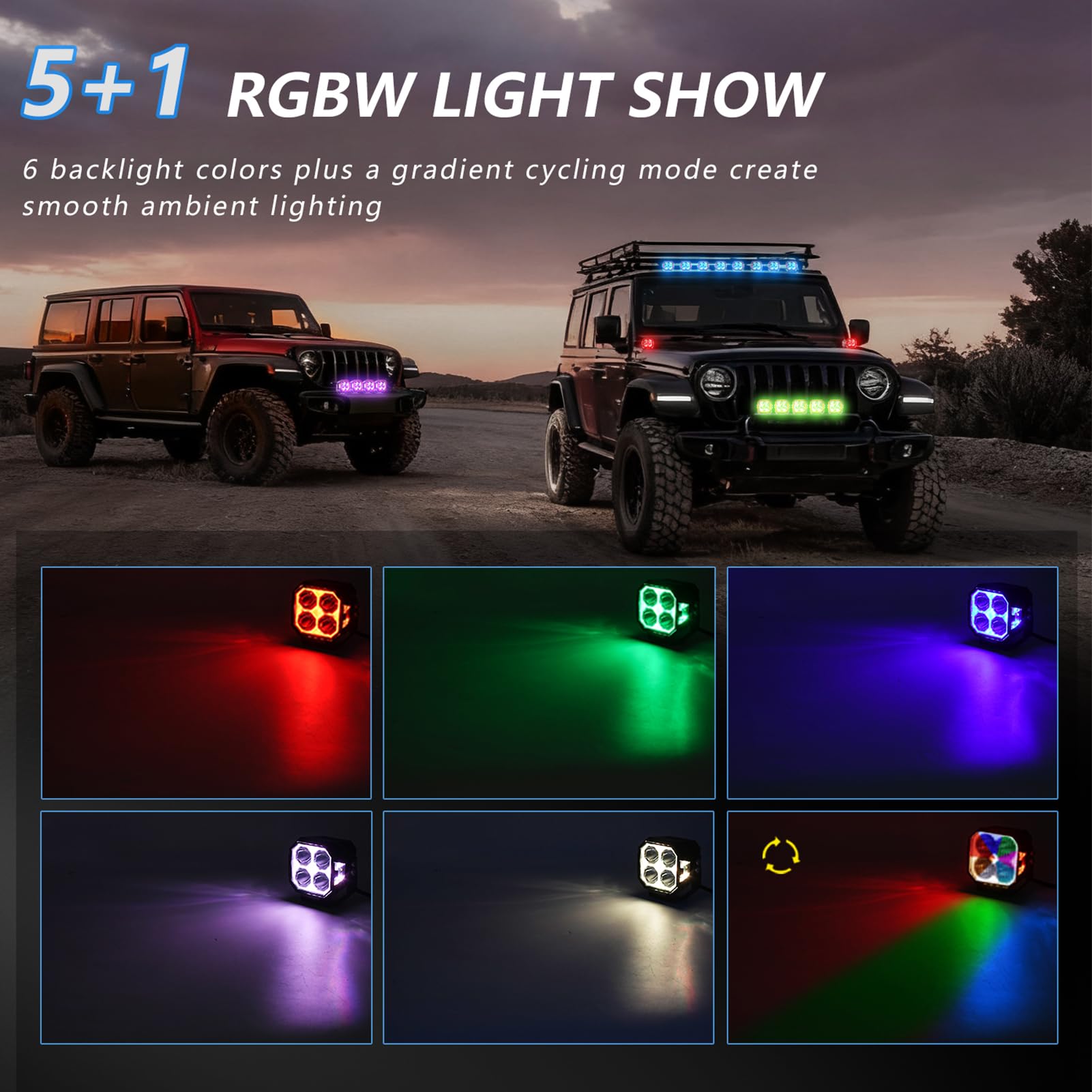 aqxreight 3-calowe światło Terenowe RGB Pomocnicza Lampa LED do Jazdy Wodoodporne światło Punktowe Samochodu Robocze LED Wysokiej Mocy 30000 Lm Przeciwmgielne Światła do