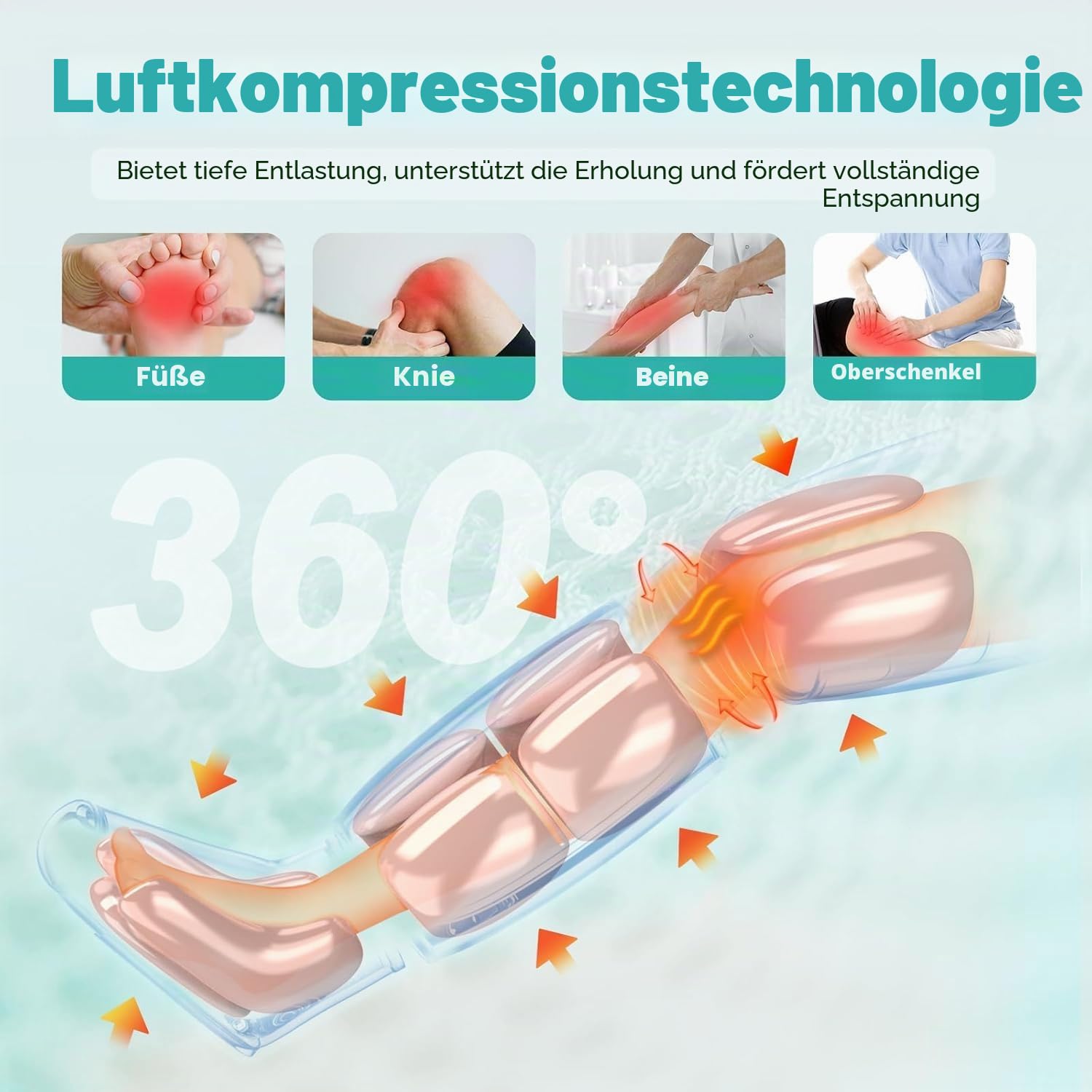 Beinmassagegerät mit Wärme für die Durchblutung, Luftkompressions-Fuß-, Waden-, Oberschenkel-Knie-Massagegerät zur Schmerzlinderung, 4 Modi, 4 Intensitäten, 2 Wärmestufen, 10 * 2 Airbags
