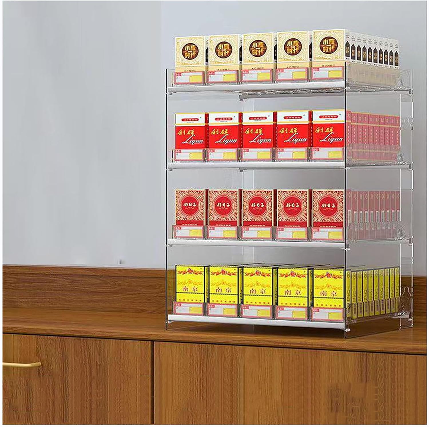 Store Display Shelves, Acrylic Rectangular Cigarette Case Holder, Cigarette Case Holder,Auto Cigarette Pusher Cigarette Display Holder, Cigarette Case Wall Rack (Size : 62.5x29x87cm)