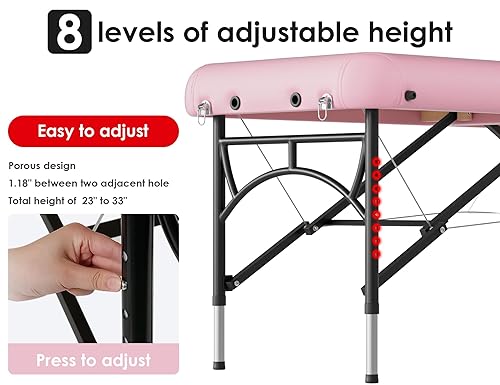 Miniatura 92 de CLORIS Mesa de masaje profesional de 84 pulgadas, portátil, 3 plegables, ligera, para salón facial, spa, cama de tatuaje, altura ajustable con bolsa