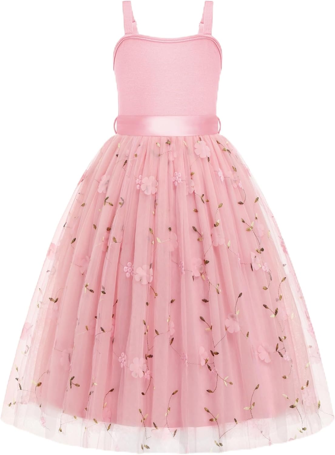 Arshiner Flower Girls Dress Spaghetti Strap Formal Wedding Pageant Party Tulle Long Dresses with Belt