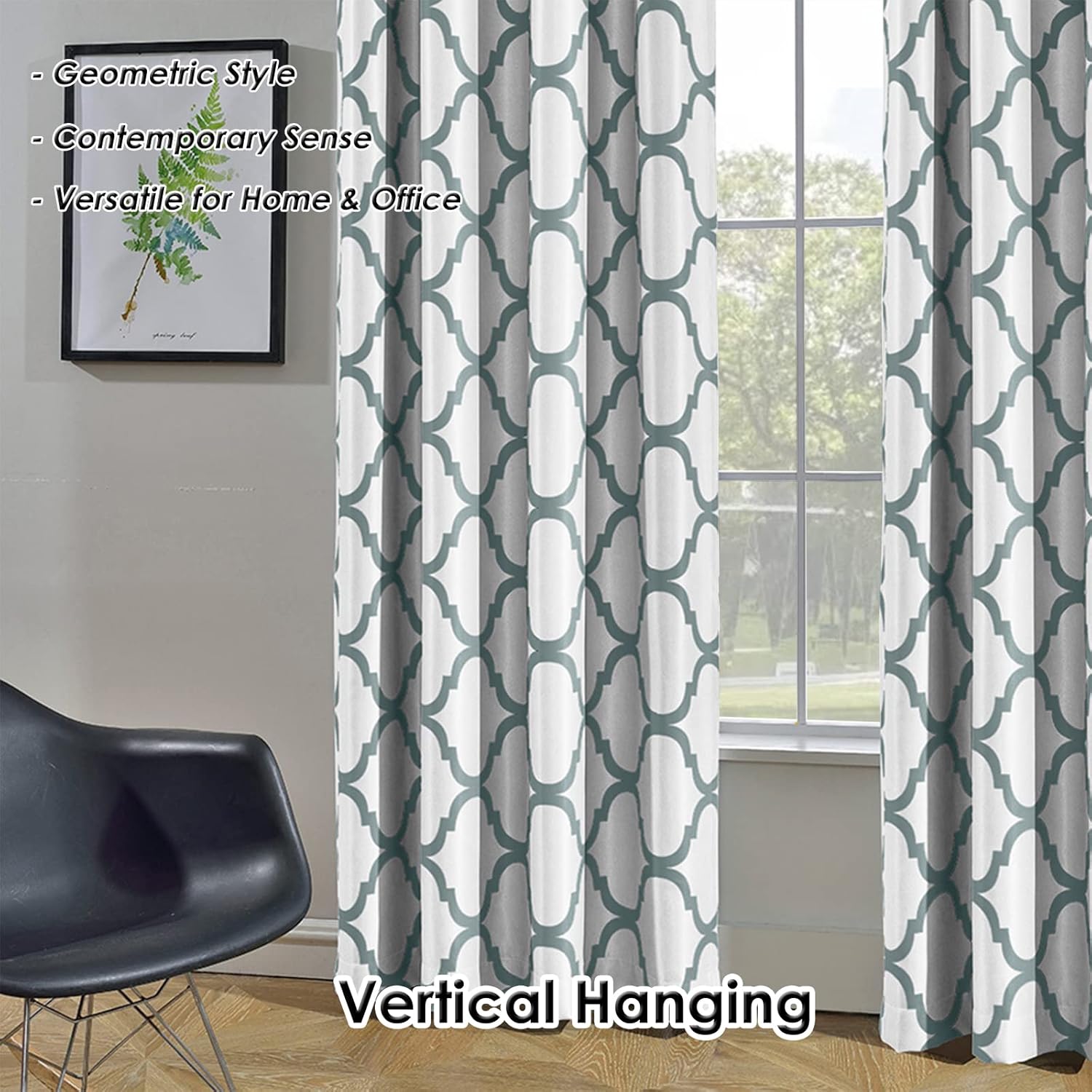 Melodieux Moroccan Patio Curtains for Extra Wide Window, Room Divider Blackout Drape for Sliding Glass Door, 1 Panel (100 x 96 Inch, Off White/Dusty Teal)
