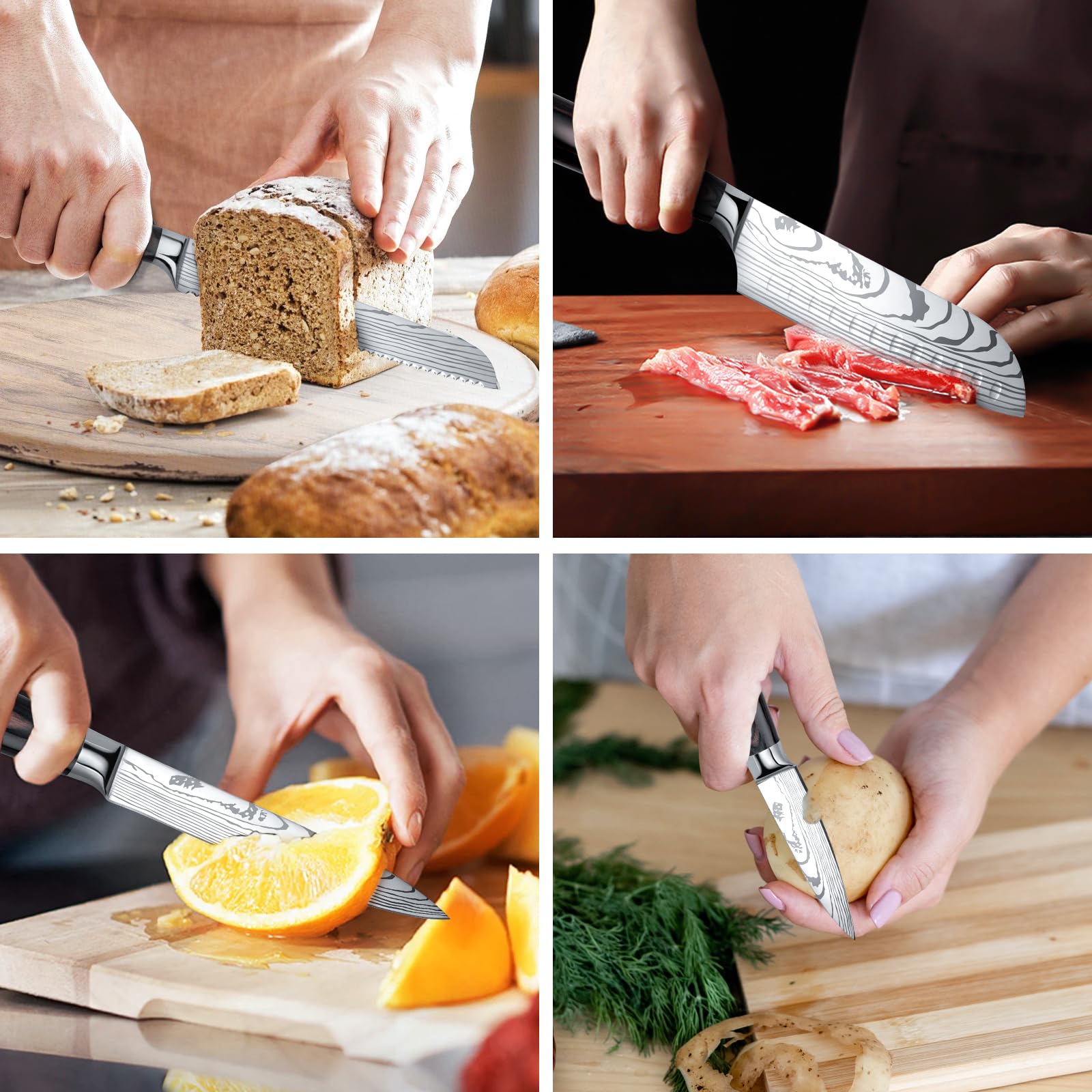 Juego de 8 cuchillos de cocina de acero inoxidable de alta calidad, ultra afilados, mango ergonómico, caja de regalo, muy adecuado para cocinar en casa y restaurante